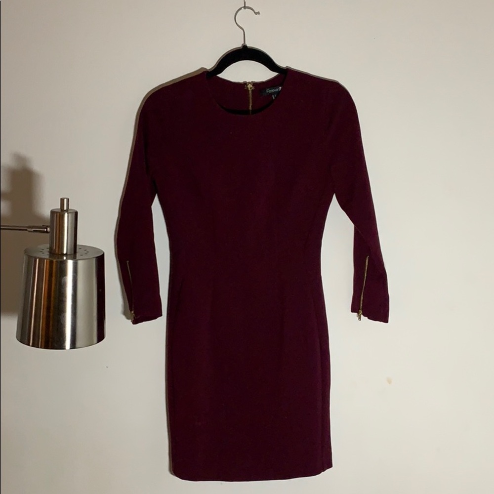 Forever 21 Rayon Mini Burgundy Dress